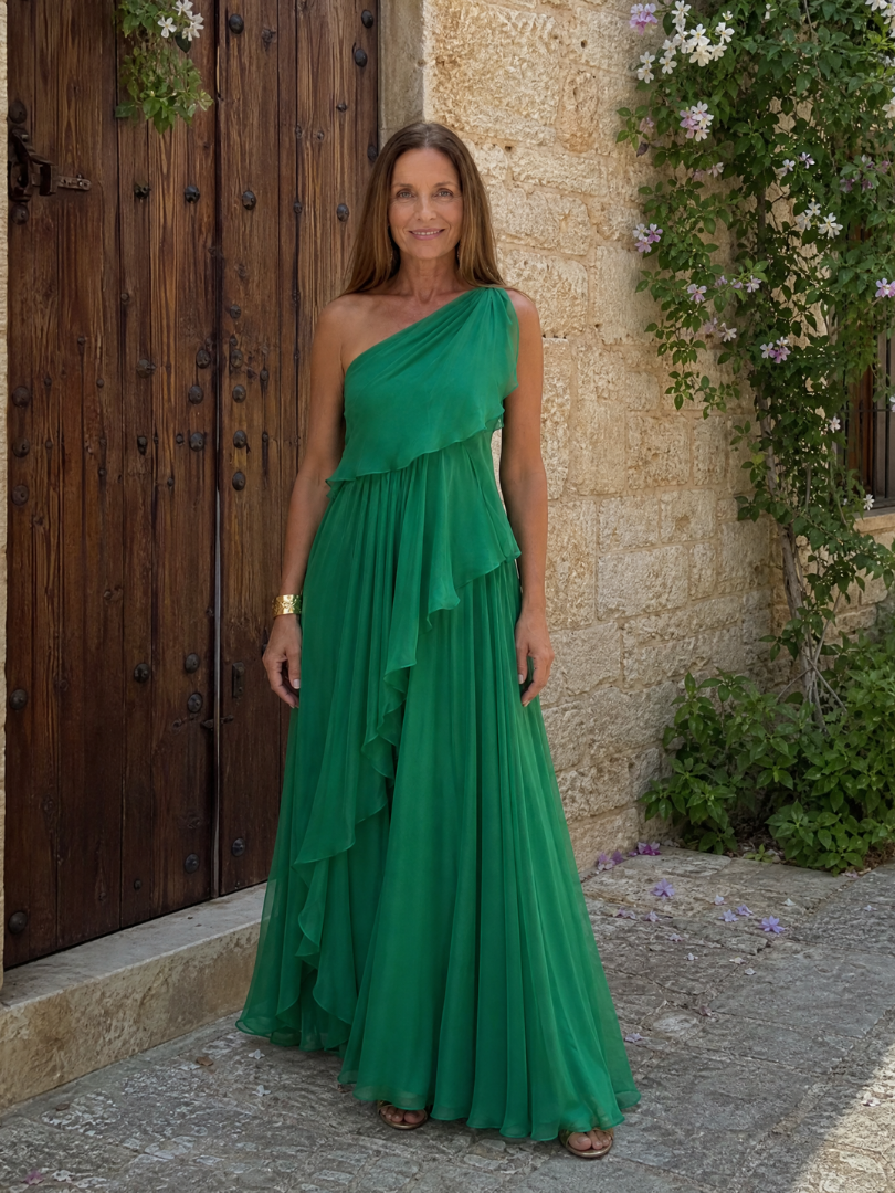 Lola| Robe Maxi Chiffon à Épaule Dénudée