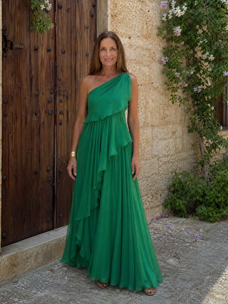 Lola| Robe Maxi Chiffon à Épaule Dénudée