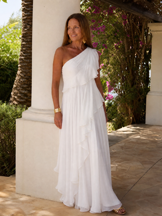 Lola| Robe Maxi Chiffon à Épaule Dénudée