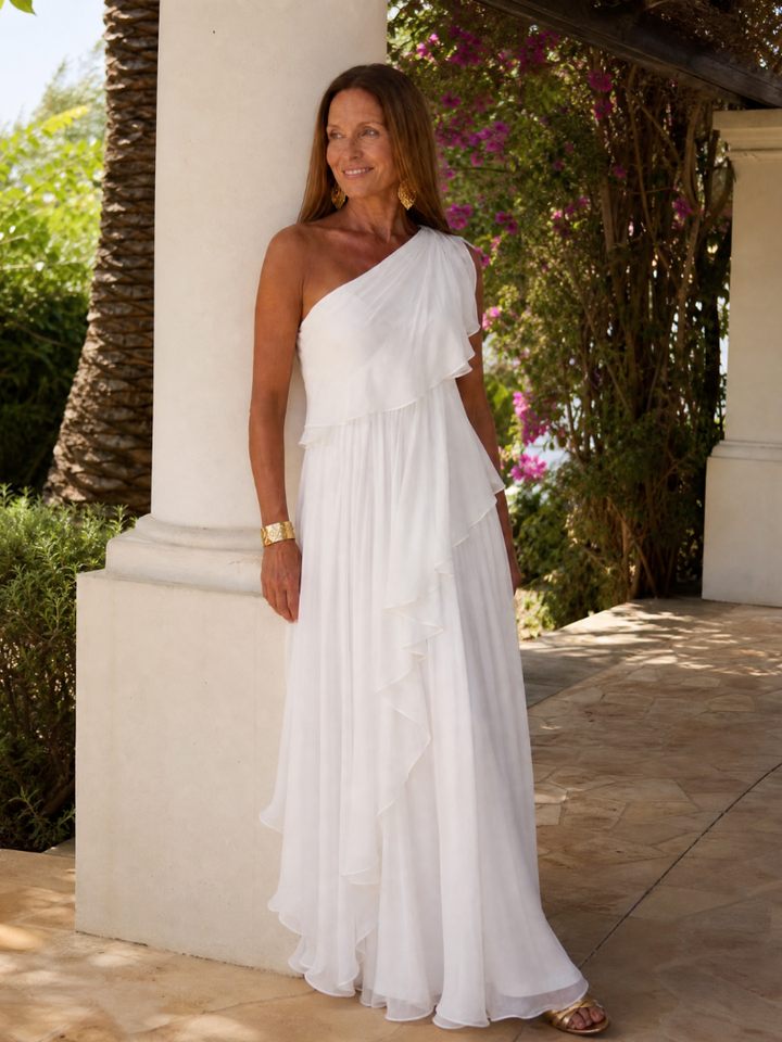 Lola| Robe Maxi Chiffon à Épaule Dénudée