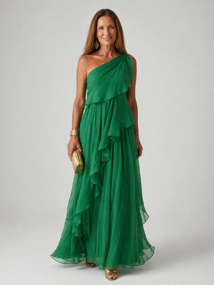 Lola| Robe Maxi Chiffon à Épaule Dénudée