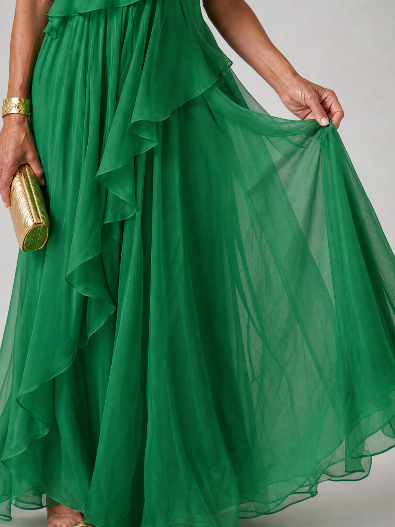 Lola| Robe Maxi Chiffon à Épaule Dénudée