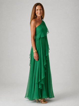 Lola| Robe Maxi Chiffon à Épaule Dénudée