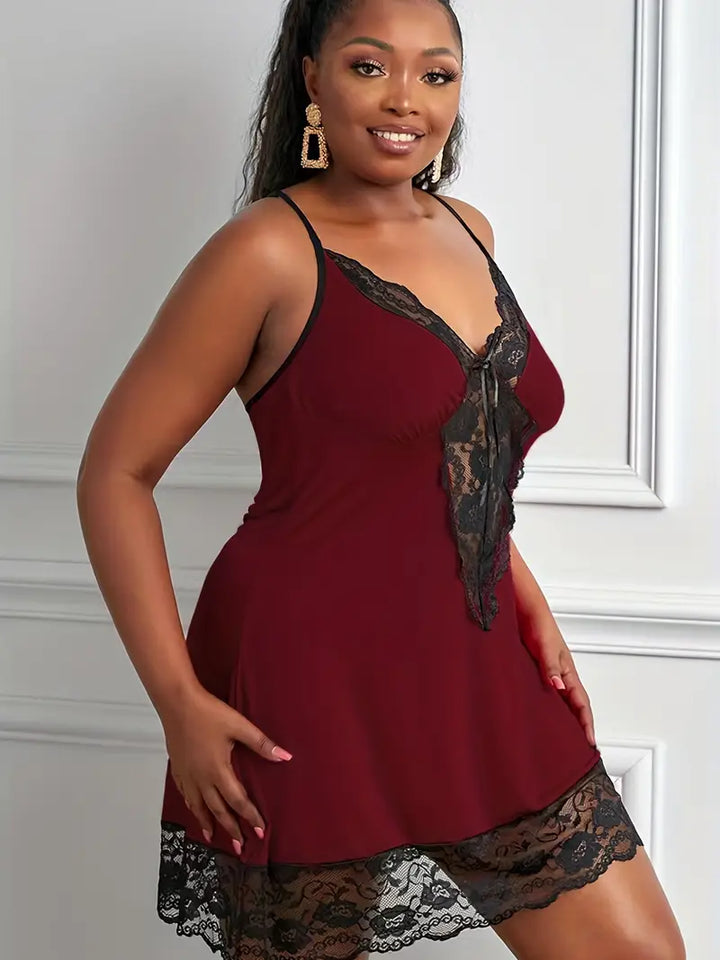 DIANA – Robe de nuit sexy grande taille avec dentelle et décolleté en V