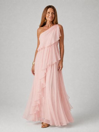 Lola| Robe Maxi Chiffon à Épaule Dénudée