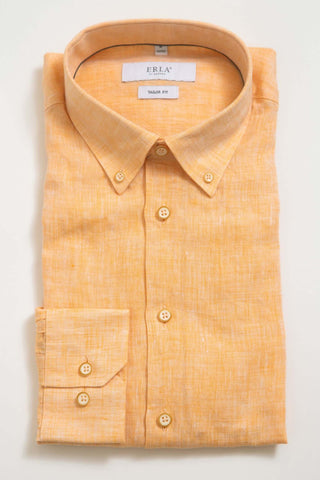 Chemise en Lin Orange à Col Boutonné
