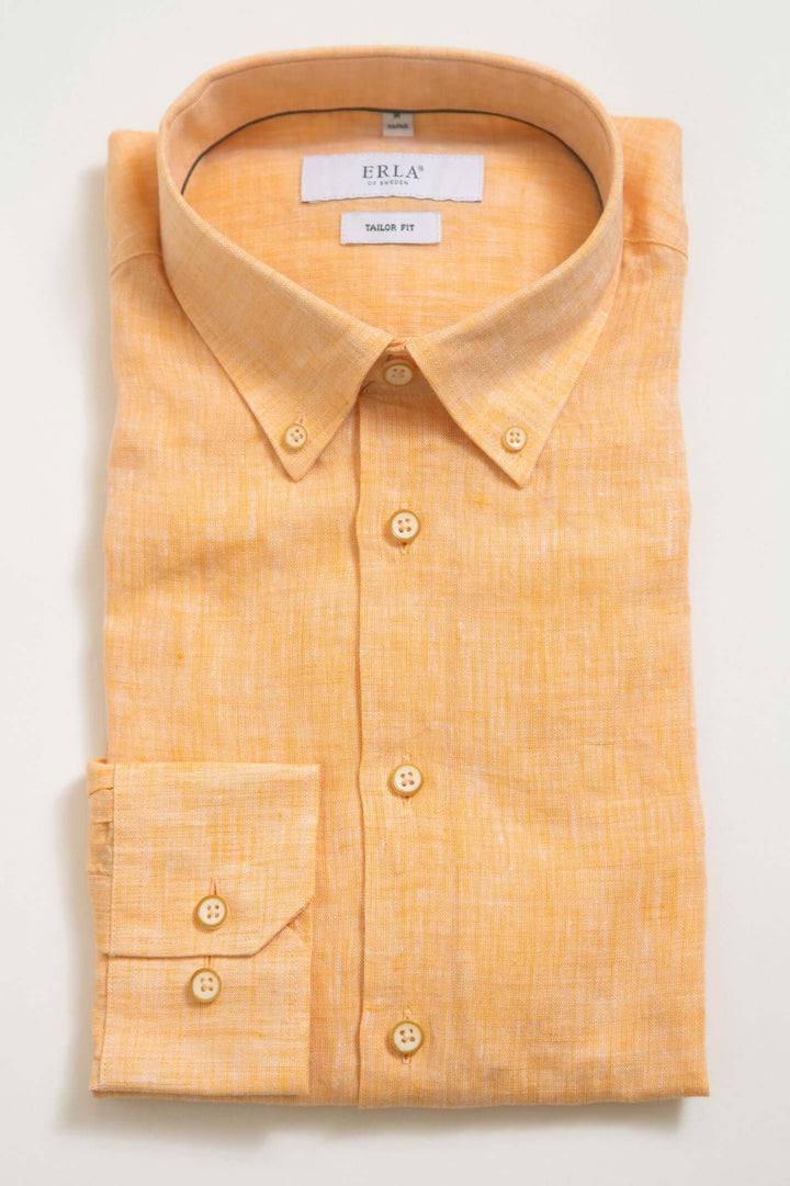 Chemise en Lin Orange à Col Boutonné