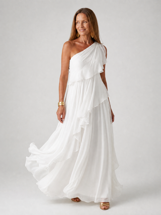 Lola| Robe Maxi Chiffon à Épaule Dénudée