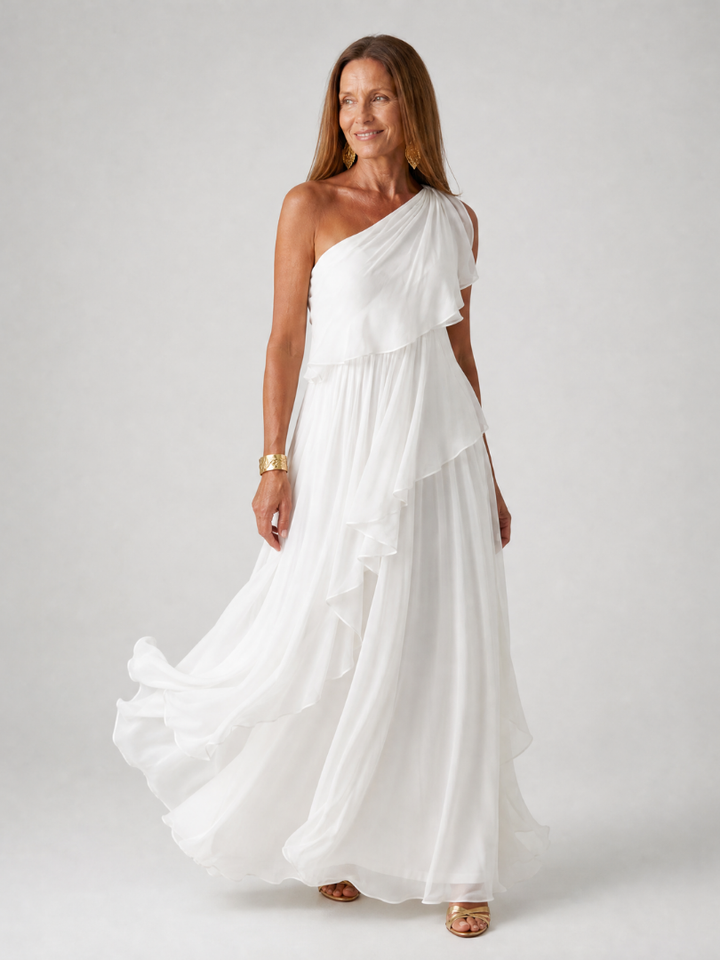 Lola| Robe Maxi Chiffon à Épaule Dénudée