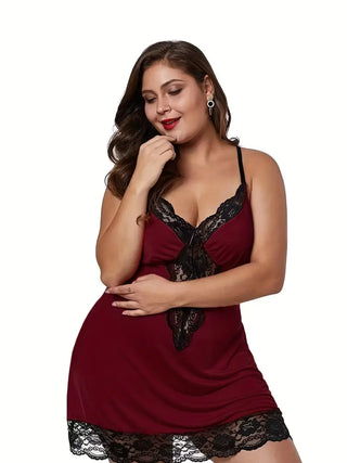 DIANA – Robe de nuit sexy grande taille avec dentelle et décolleté en V
