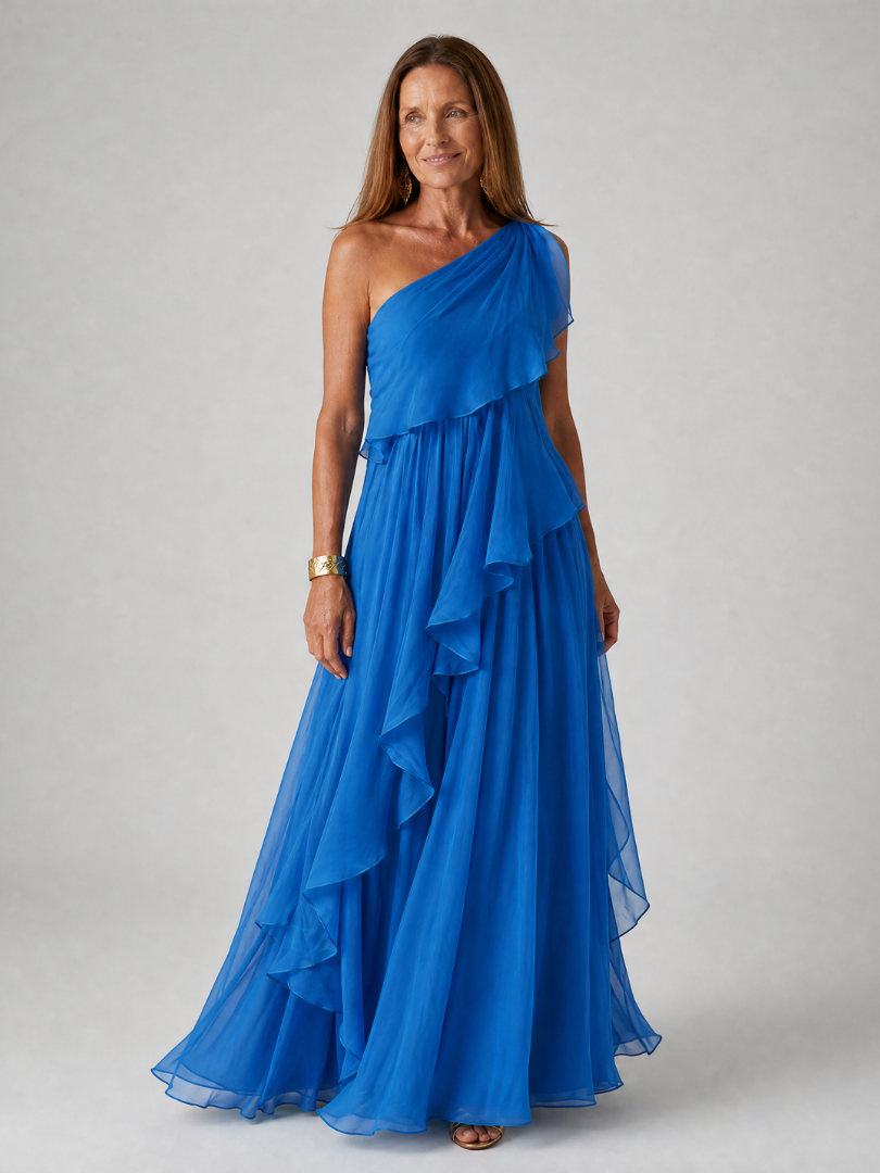 Lola| Robe Maxi Chiffon à Épaule Dénudée