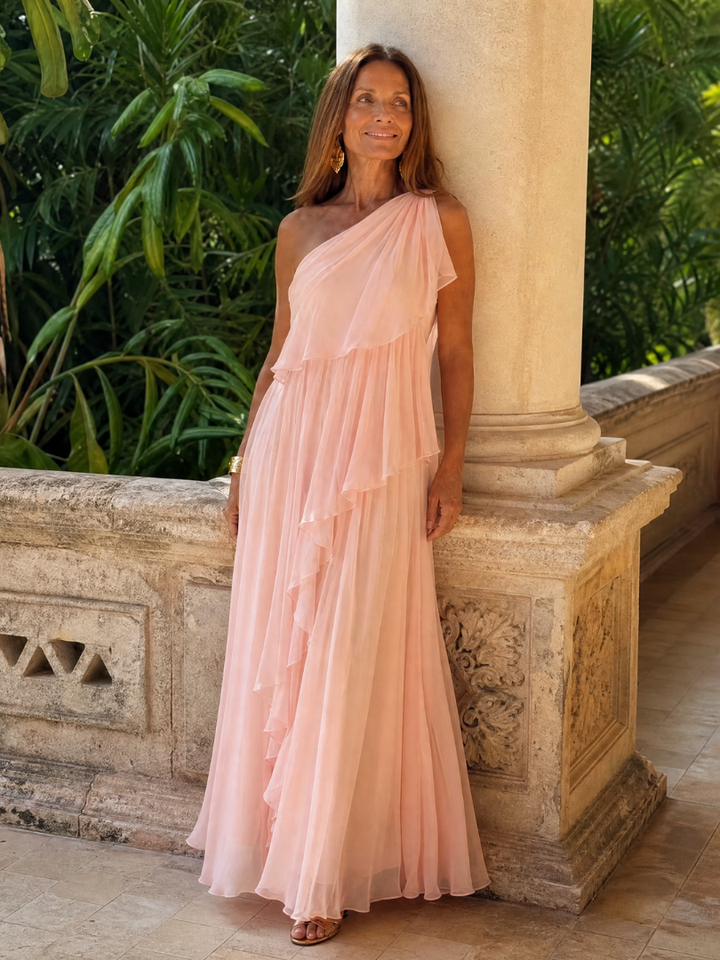 Lola| Robe Maxi Chiffon à Épaule Dénudée
