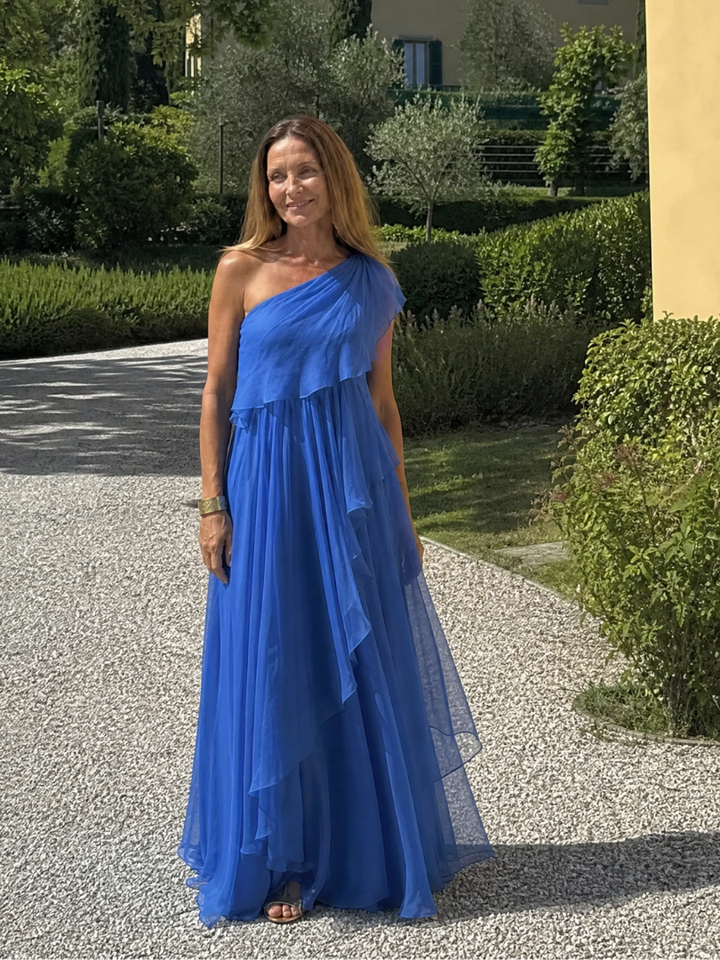 Lola| Robe Maxi Chiffon à Épaule Dénudée