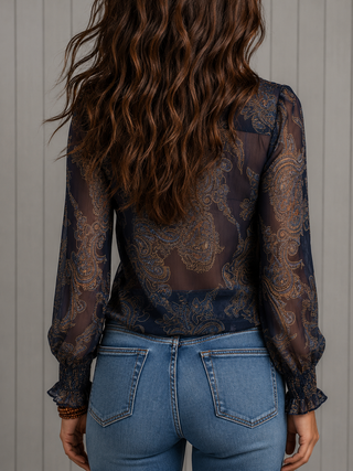 Elise | Blouse en Chiffon avec Volants Baroque Paisley