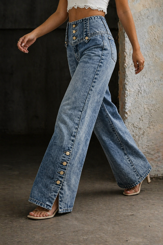 Mia | Jeans taille haute avec fente