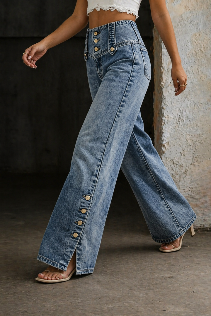 Mia | Jeans taille haute avec fente