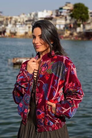 Veste Bomber Velours Rebel Marroon Rouge