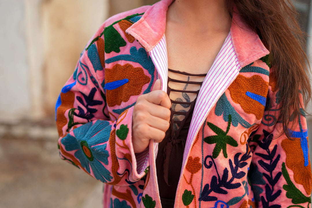 Veste Suzani en Velours Rose