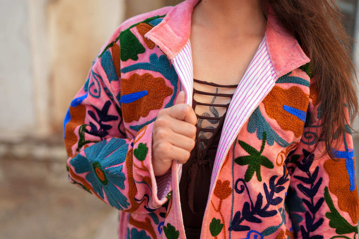 Veste Suzani en Velours Rose