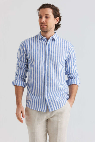 Chemise en Lin Rayée Bleue