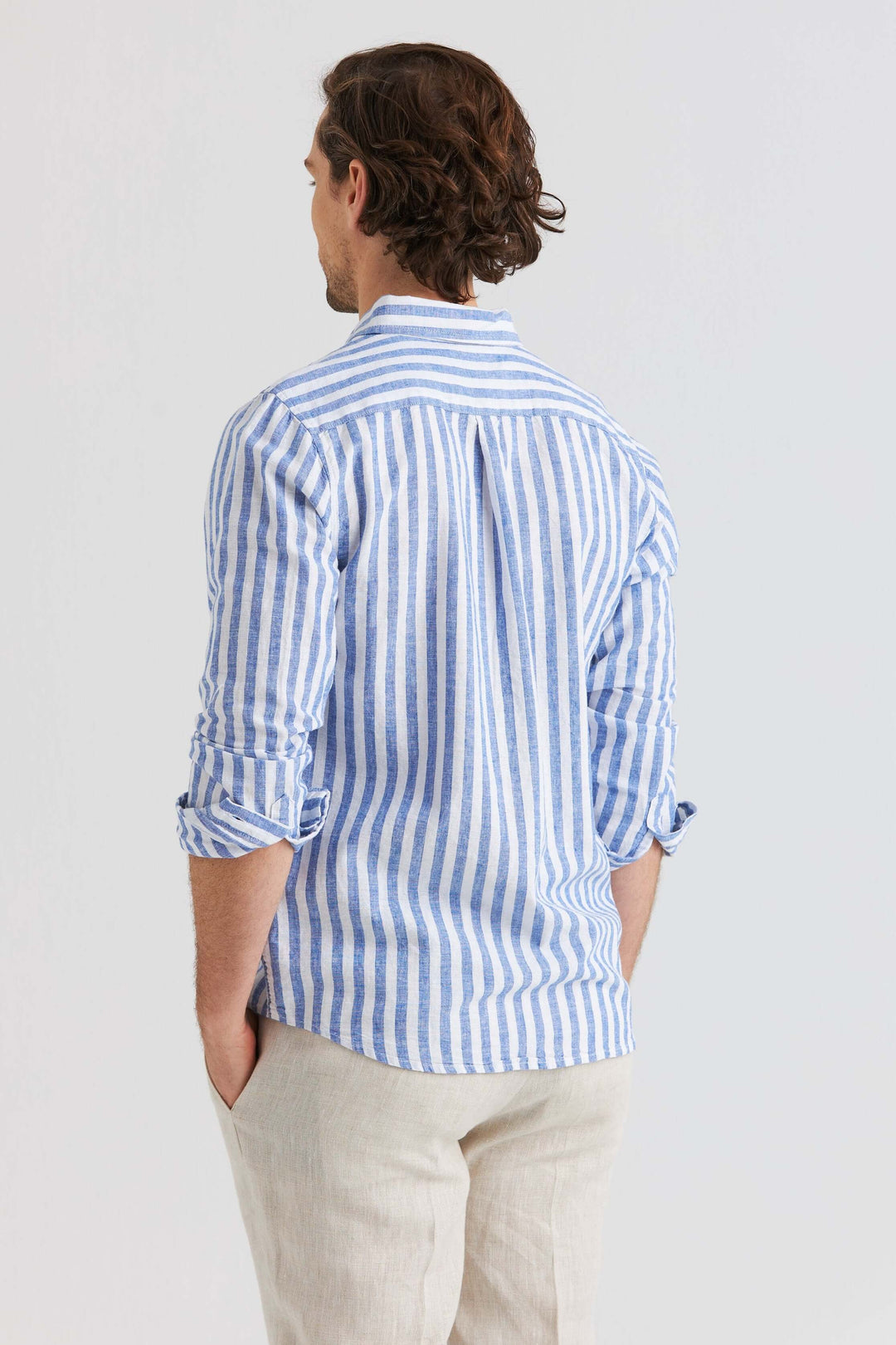 Chemise en Lin Rayée Bleue