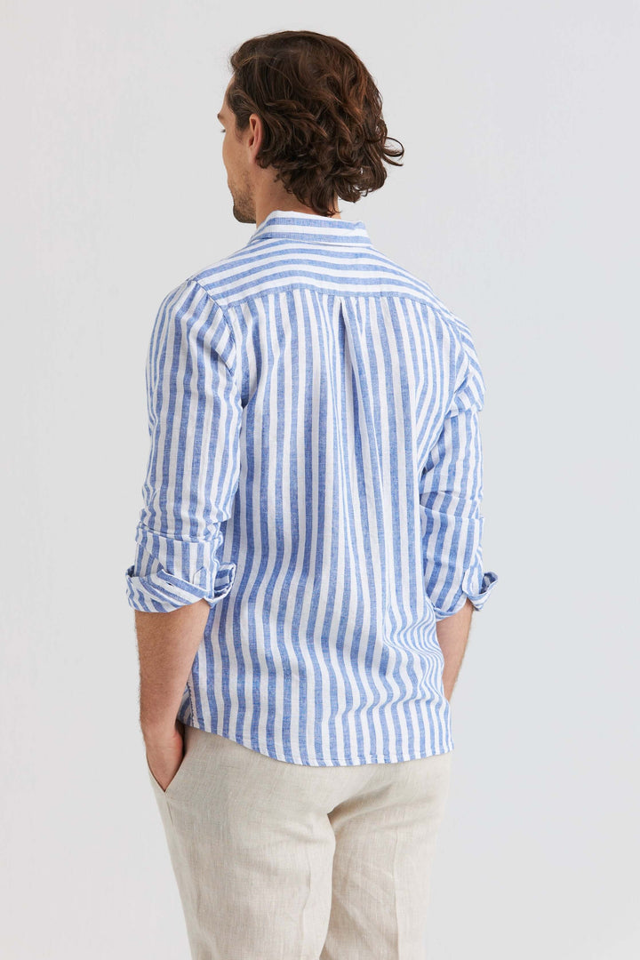 Chemise en Lin Rayée Bleue