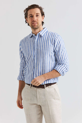 Chemise en Lin Rayée Bleue