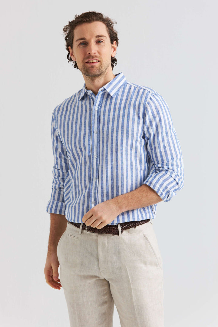 Chemise en Lin Rayée Bleue