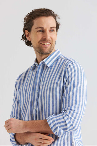 Chemise en Lin Rayée Bleue