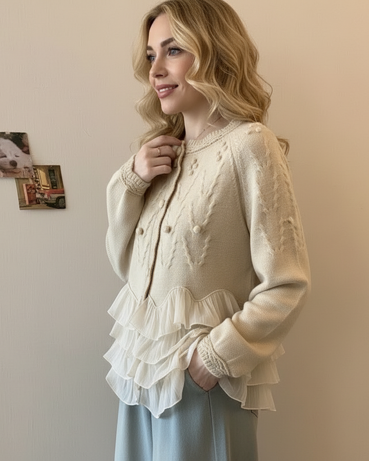 DELACROIX | CARDIGAN ÉLÉGANT EN MAILLE AVEC VOLANTS
