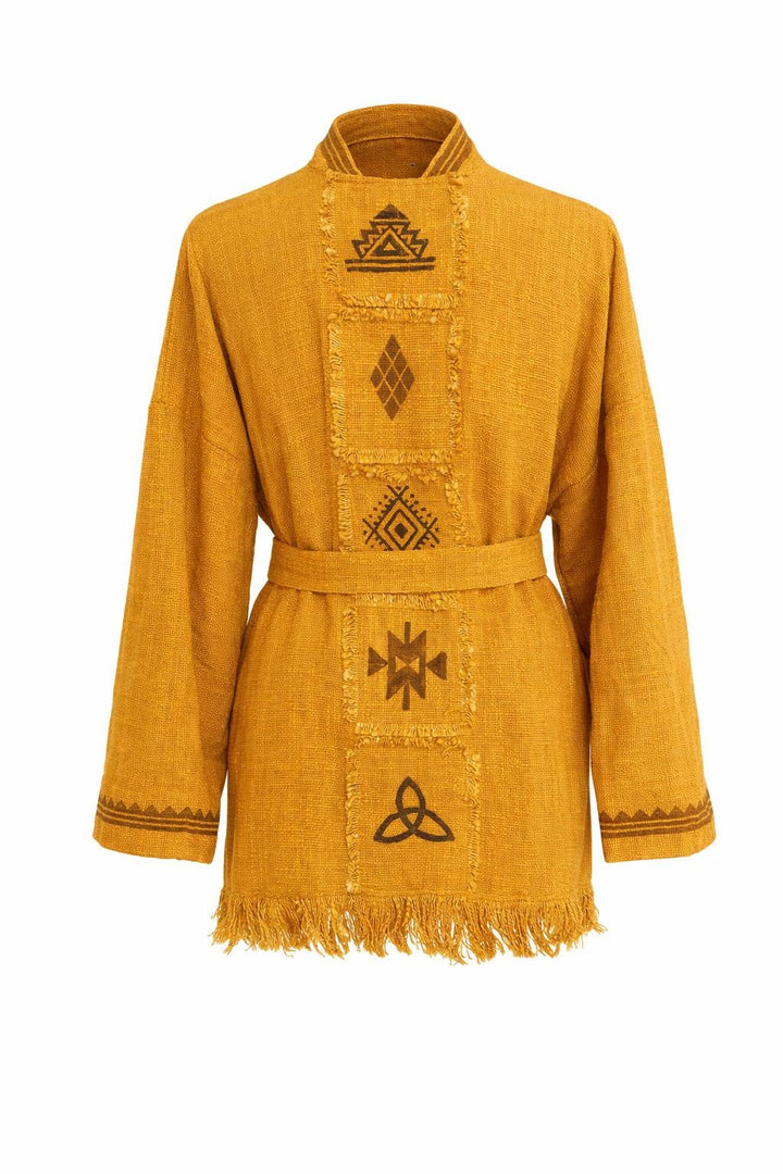 Kimono / Gilet Imprimé Aztec Ocre
