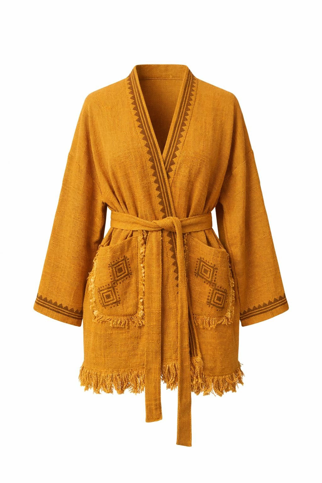 Kimono / Gilet Imprimé Aztec Ocre