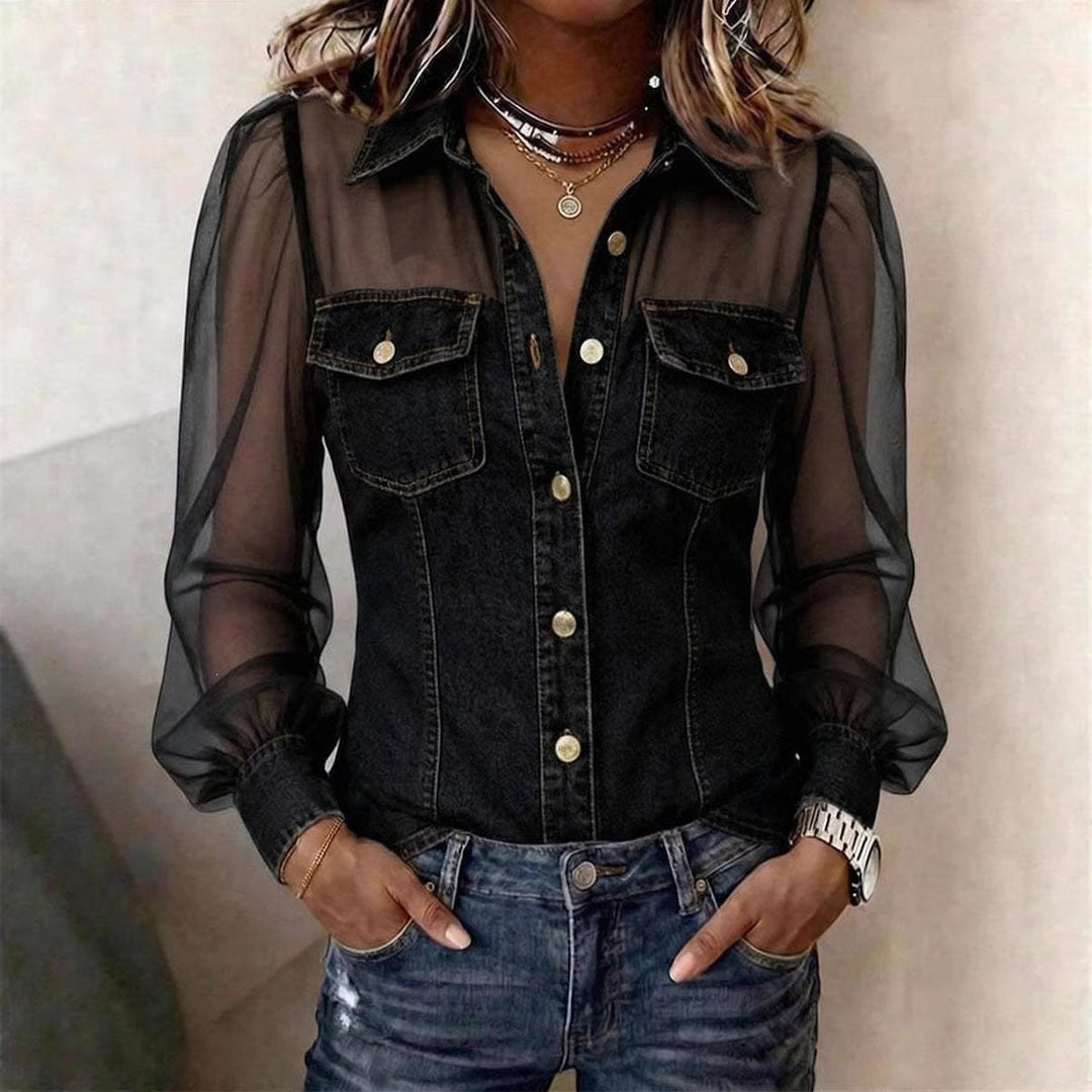 Blouse Élégante à Effet Denim