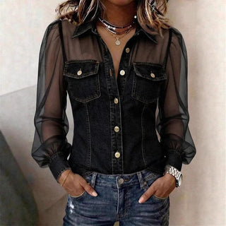 Blouse Élégante à Effet Denim