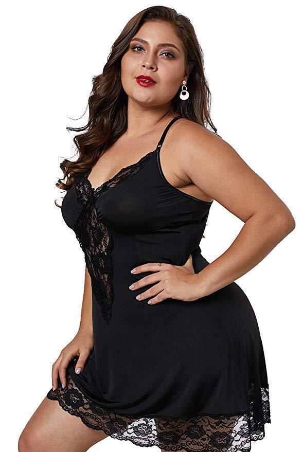 DIANA – Robe de nuit sexy grande taille avec dentelle et décolleté en V
