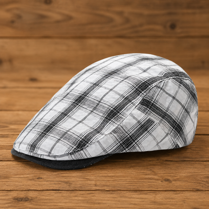Casquette Plate à Carreaux Décontractée