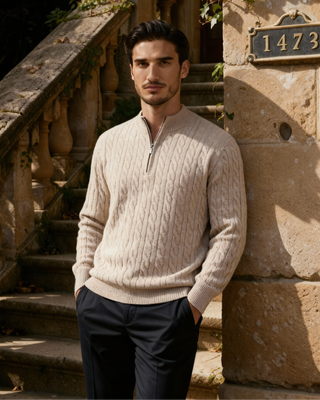 1/2 Zip en Cachemire Tissé 100%