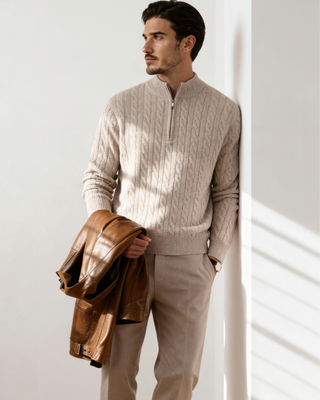 1/2 Zip en Cachemire Tissé 100%