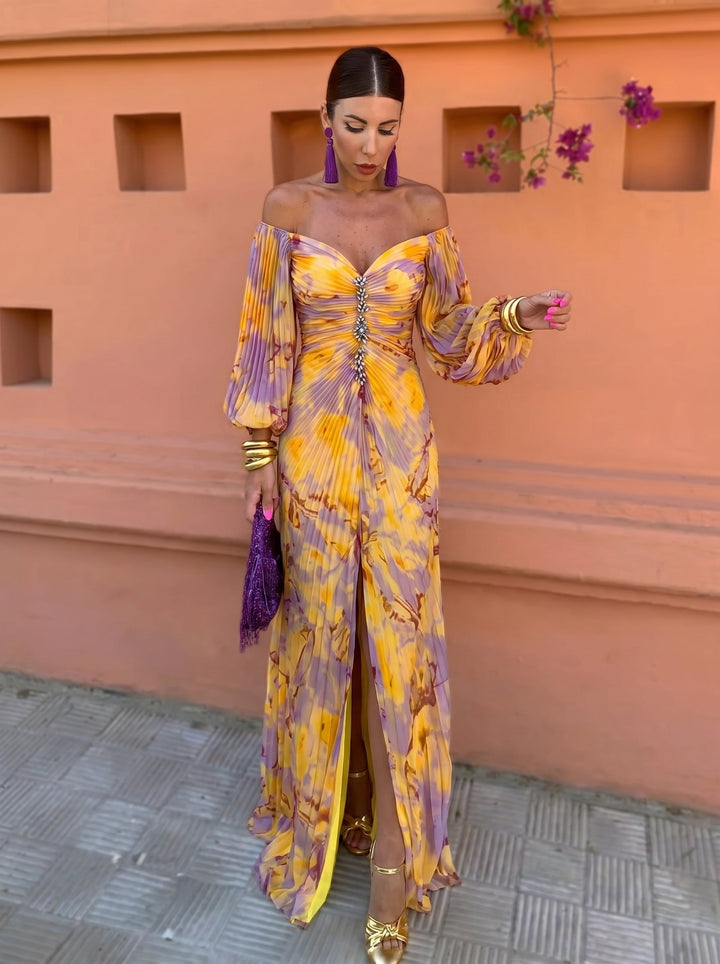 Léonie | Robe longue à motifs floraux et décolleté plongeant