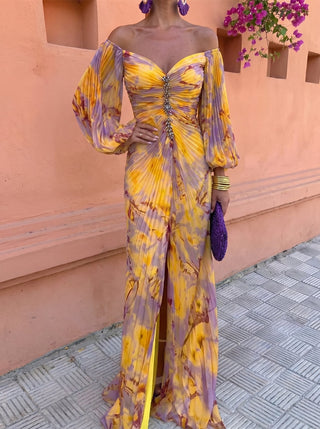 Léonie | Robe longue à motifs floraux et décolleté plongeant