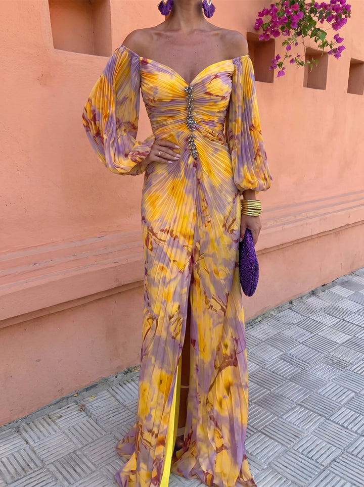 Léonie | Robe longue à motifs floraux et décolleté plongeant