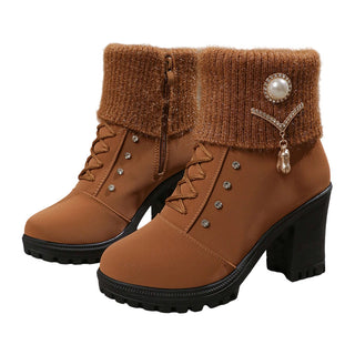Julia | Bottines Femme à Talon Épais - Intérieur Doublé de Fausse Fourrure, Semelle Antidérapante - Style Élégant pour Toutes Occasions