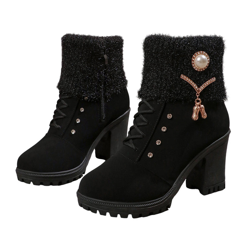 Julia | Bottines Femme à Talon Épais - Intérieur Doublé de Fausse Fourrure, Semelle Antidérapante - Style Élégant pour Toutes Occasions