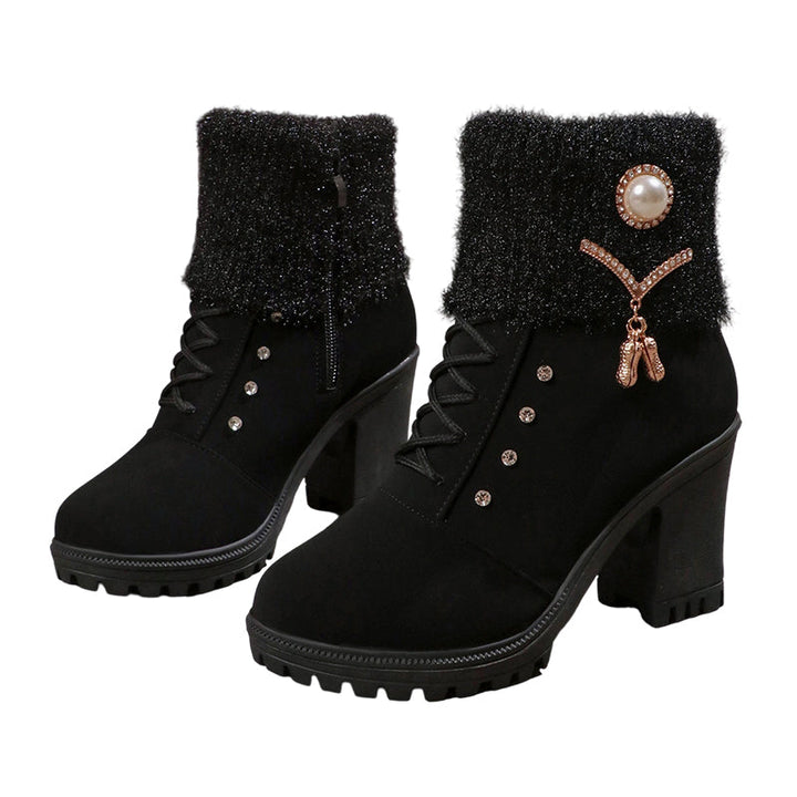 Julia | Bottines Femme à Talon Épais - Intérieur Doublé de Fausse Fourrure, Semelle Antidérapante - Style Élégant pour Toutes Occasions