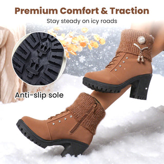 Julia | Bottines Femme à Talon Épais - Intérieur Doublé de Fausse Fourrure, Semelle Antidérapante - Style Élégant pour Toutes Occasions