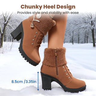 Julia | Bottines Femme à Talon Épais - Intérieur Doublé de Fausse Fourrure, Semelle Antidérapante - Style Élégant pour Toutes Occasions