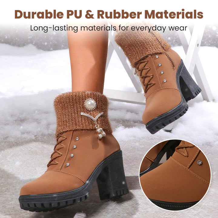 Julia | Bottines Femme à Talon Épais - Intérieur Doublé de Fausse Fourrure, Semelle Antidérapante - Style Élégant pour Toutes Occasions