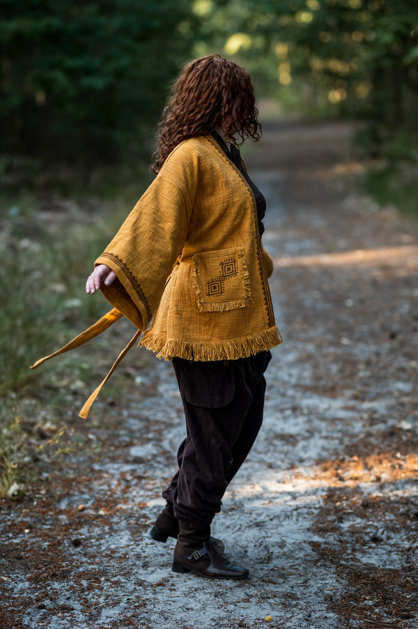 Kimono / Gilet Imprimé Aztec Ocre