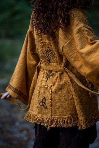 Kimono / Gilet Imprimé Aztec Ocre