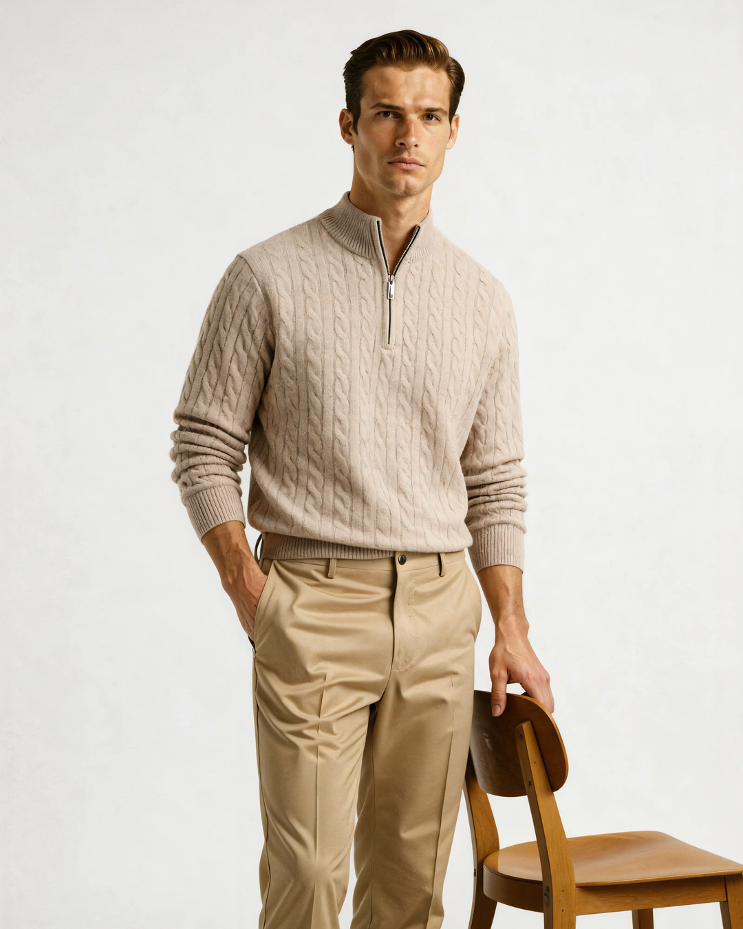 1/2 Zip en Cachemire Tissé 100%
